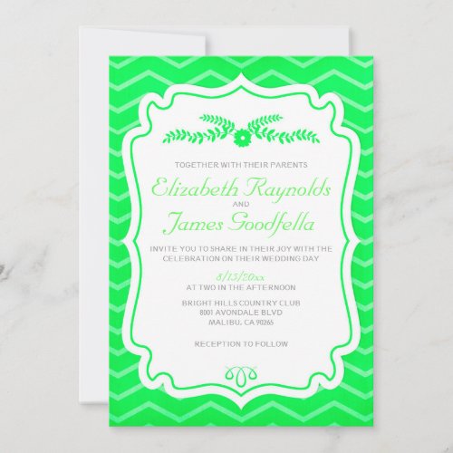 Lime Green Chevron Stripes Wedding Invitations