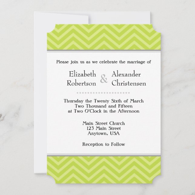 Lime Green Chevron Wedding Invitation (Front)