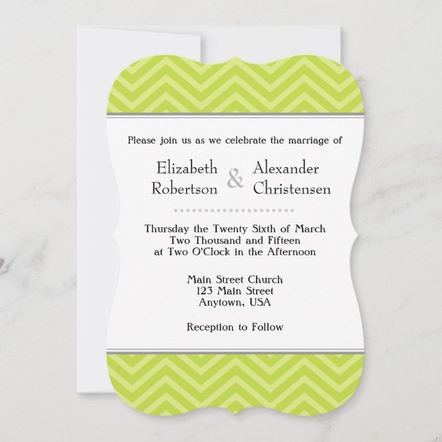 Lime Green Chevron Wedding Invitation (Front)