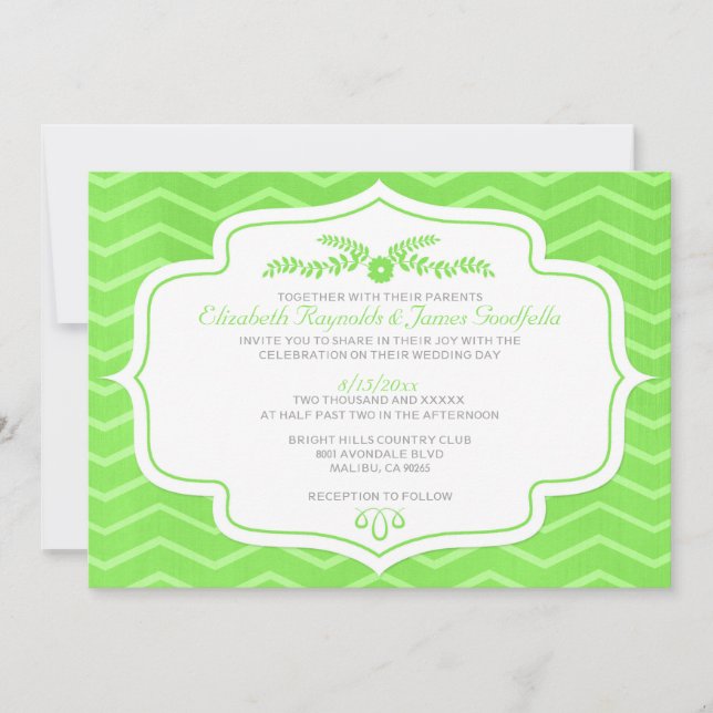 Lime Green Chevron Wedding Invitations (Front)
