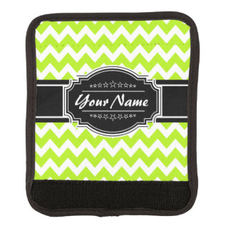 Lime Green Chevron with Black Personalized Name Luggage Handle Wrap
