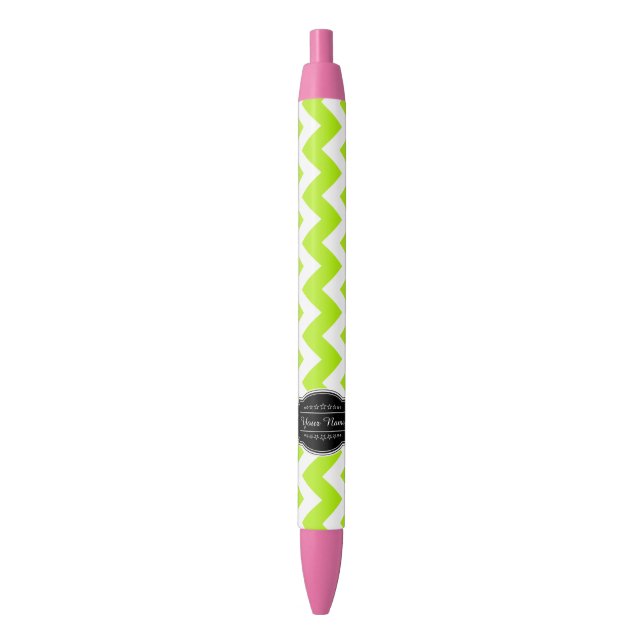 Lime Green Chevron with Black Personalized Name Pen (Front Vertical)