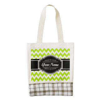 Lime Green Chevron with Black Personalized Name Zazzle HEART Tote Bag