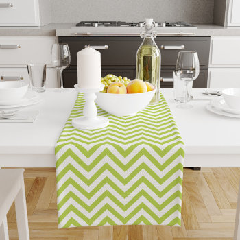 Lime Green Chevrons Pattern Short Table Runner by heartlockedhome at Zazzle