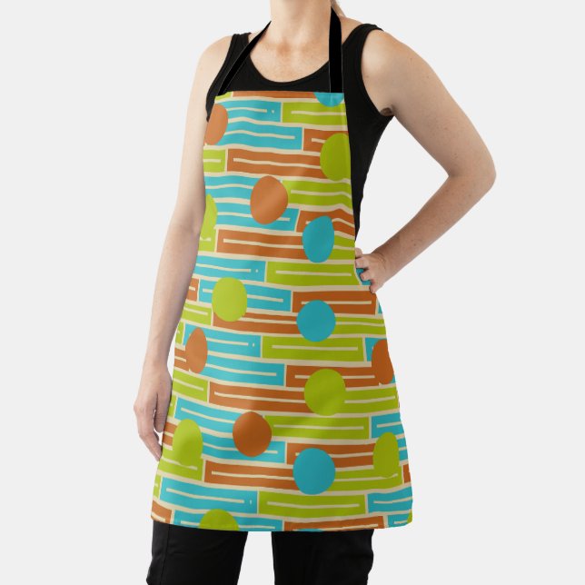 Lime Green, Cinnamon Brown, Turquoise Rectangles Apron (Insitu)
