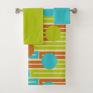 Lime Green, Cinnamon Brown, Turquoise Rectangles B Bath Towel Set