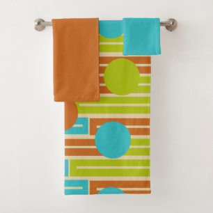 Lime Green, Cinnamon Brown, Turquoise Rectangles B Bath Towel Set