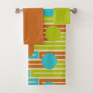 Lime Green, Cinnamon Brown, Turquoise Rectangles B Bath Towel Set