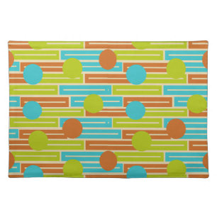 Lime Green, Cinnamon Brown, Turquoise Rectangles Cloth Placemat