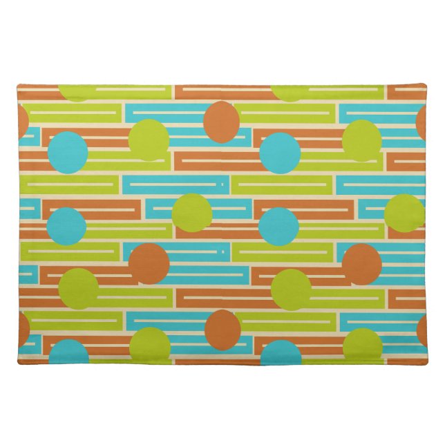 Lime Green, Cinnamon Brown, Turquoise Rectangles Cloth Placemat (Front)