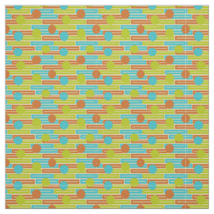 Lime Green, Cinnamon Brown, Turquoise Rectangles Fabric