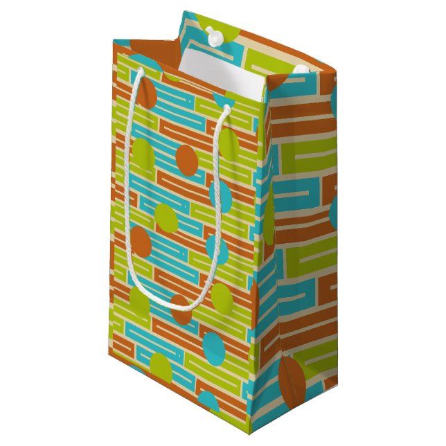 Lime Green, Cinnamon Brown, Turquoise Rectangles Small Gift Bag (Front Angled)