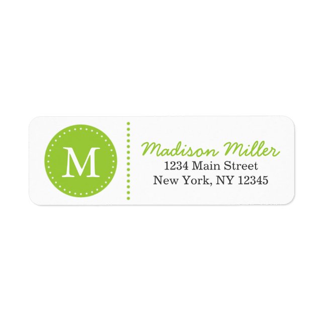 Lime Green Circle Dots Custom Monogram Label (Front)