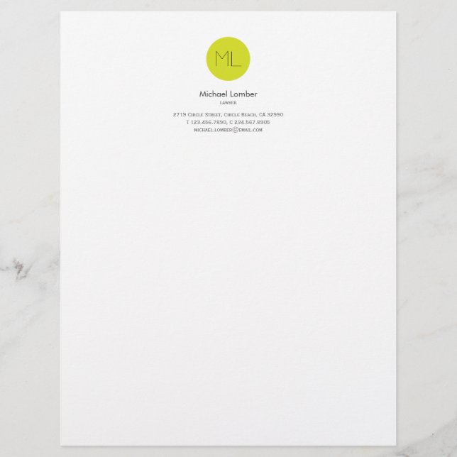 Lime Green Circle Monogram Top Letterhead (Front)
