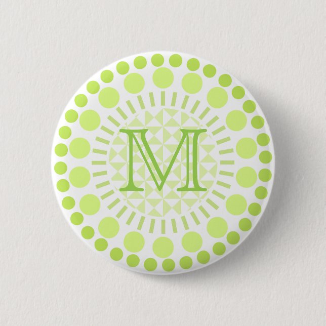 Lime green Circles Customisable Monogram Badge Button (Front)