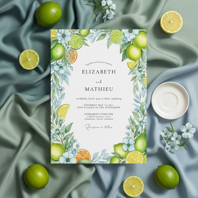 Lime Green Citrus Blossom Wedding Invitation (Creator Uploaded)