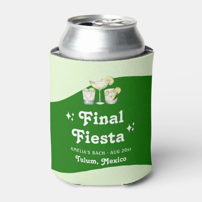Lime Green Citrus Final Fiesta Bachelorette Can Cooler (Can Front)