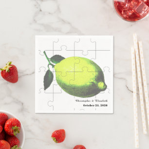 Lime Green Citrus Lemon Jigsaw Puzzle Wedding Napkins