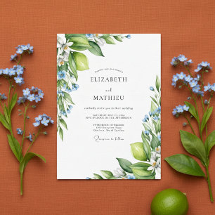 Lime Green Citrus Mediterranean Wedding Invitation