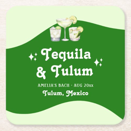 Lime Green Citrus Tequila  Tulum Bachelorette Square Paper Coaster