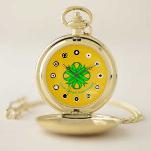 Lime Green Clover Ribbon (Bf) by K Yoncich Pocket Watch