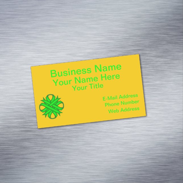 Lime Green Clover Ribbon by Kenneth Yoncich Business Card Magnet (In Situ)