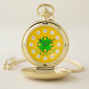 Lime Green Clover Ribbon (Cf) by K Yoncich Pocket Watch