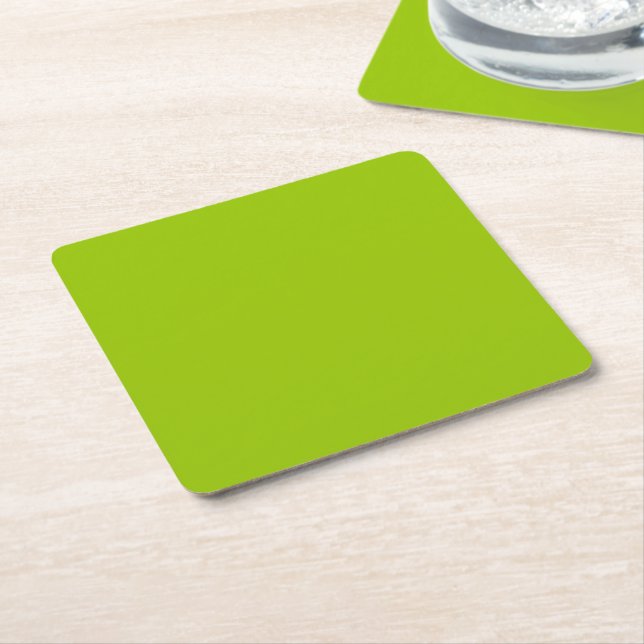 Lime Green Color Customize This! Square Paper Coaster (Angled)