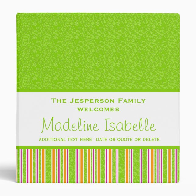 Lime Green Colorful Personalized New Baby Binder (Front)