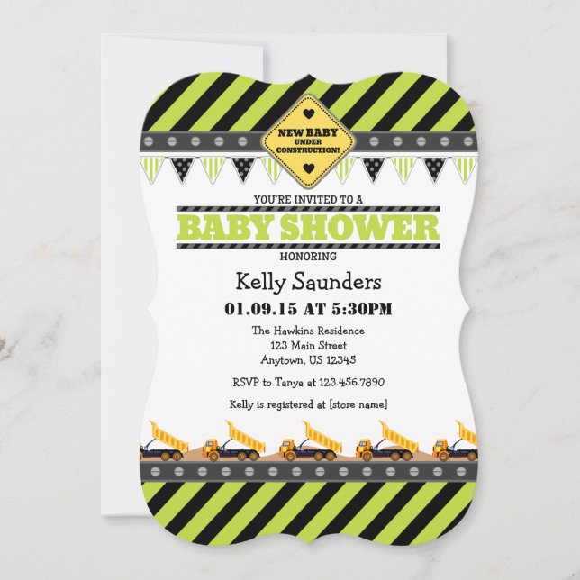 Lime Green Construction Baby Shower Invitation (Front)