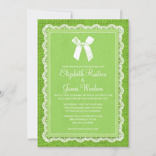 Lime Green Country Burlap Wedding Invitations