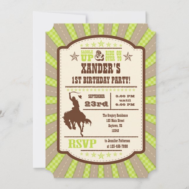Lime Green Cowboy Rodeo Birthday Party Invitation (Front)