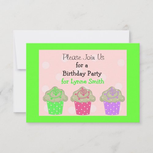 Lime Green Cupcake Birthday Party Invitation