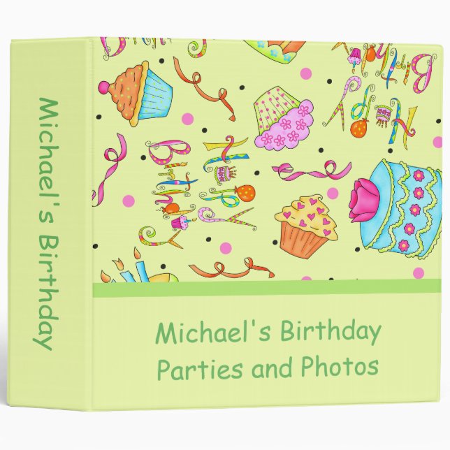 Lime Green Cupcakes Cakes Custom Birthday Album 3 Ring Binder (Front/Spine)
