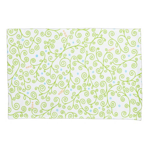 Lime Green Curlicue Vines  Whimsical Pattern Pillow Case