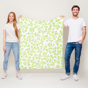 Lime Green Curling Vines Girly Floral Pattern Fleece Blanket