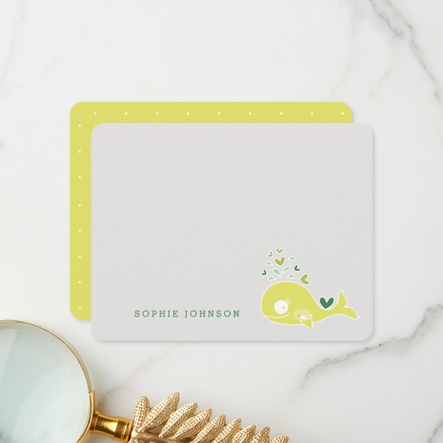 Lime Green Cute Pregnant Mommy Whale Baby Shower Thank You Card (Front/Back In Situ)