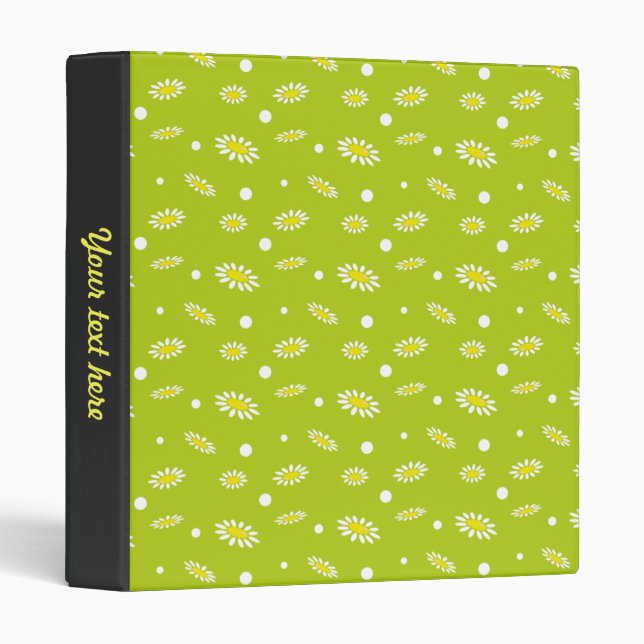 Lime Green Daisy Polka Dot Retro Spring Pattern 3 Ring Binder (Front/Spine)