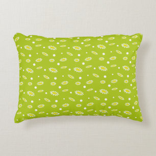 Lime Green Daisy Polka Dot Retro Spring Pattern Accent Pillow