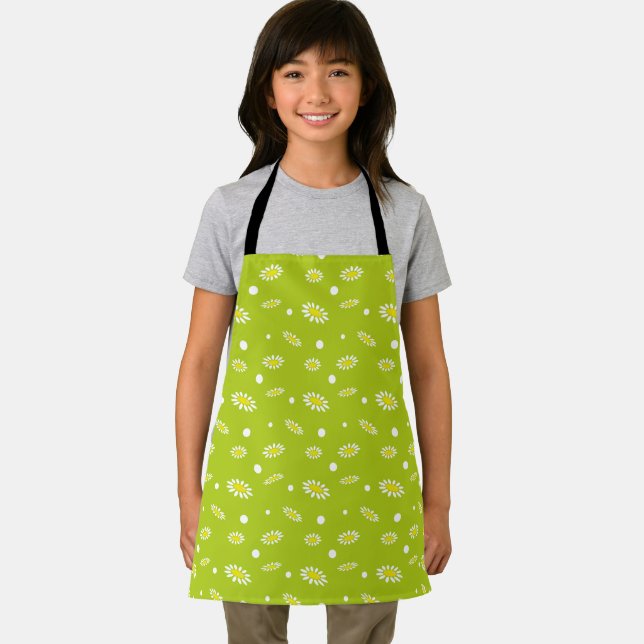 Lime Green Daisy Polka Dot Retro Spring Pattern Apron (Insitu)