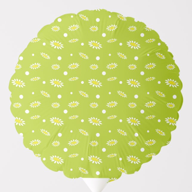 Lime Green Daisy Polka Dot Retro Spring Pattern Balloon (Front)