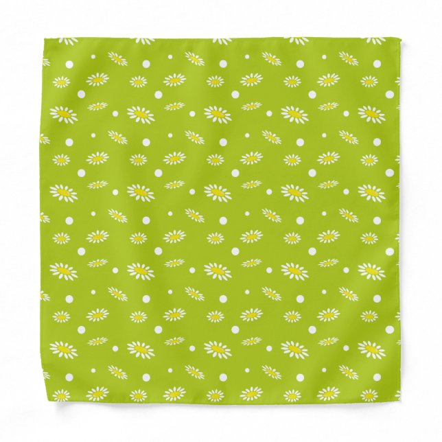 Lime Green Daisy Polka Dot Retro Spring Pattern Bandana (Front)