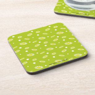 Lime Green Daisy Polka Dot Retro Spring Pattern Drink Coaster