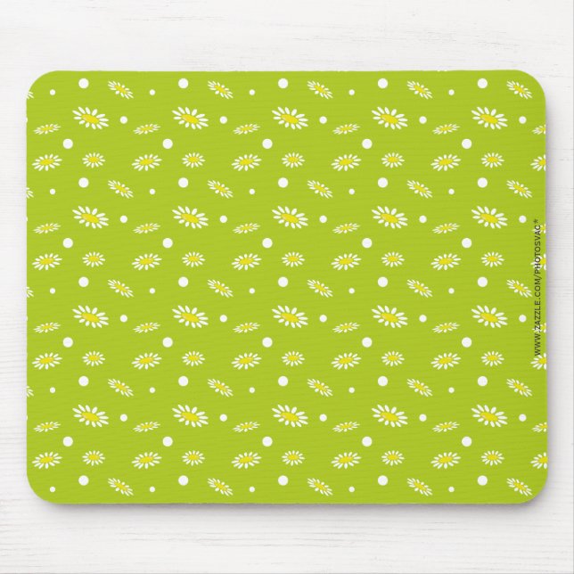 Lime Green Daisy Polka Dot Retro Spring Pattern Mouse Pad (Front)
