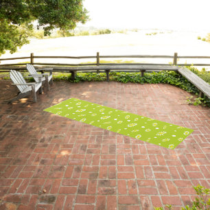 Lime Green Daisy Polka Dot Retro Spring Pattern Outdoor Rug