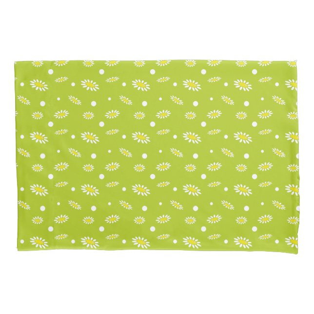 Lime Green Daisy Polka Dot Retro Spring Pattern Pillow Case (Front)