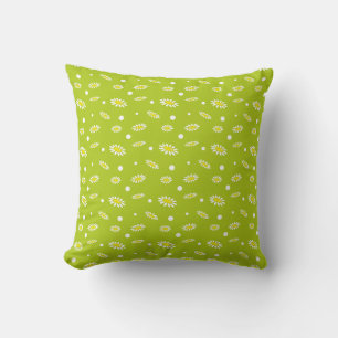 Lime Green Daisy Polka Dot Retro Spring Pattern Throw Pillow