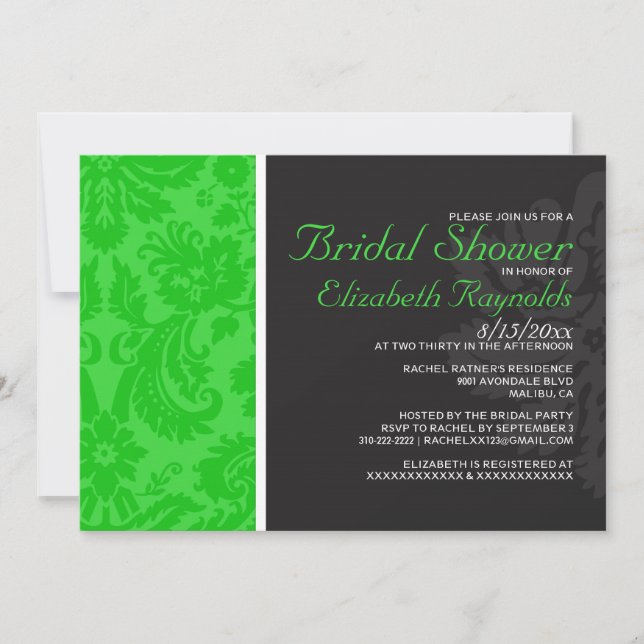 Lime Green Damask Bridal Shower Invitations (Front)