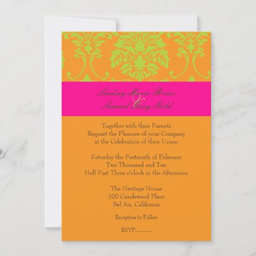 Lime Green Damask/hot pink/orange Personalized Announcement
