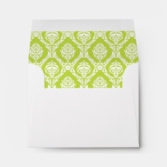 Lime Green Damask Lined Wedding Envelope (Back (Bottom))
